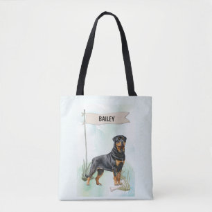 Rottweiler Watercolor Personalized Dog Tote Bag