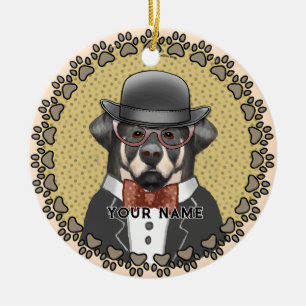 Rottweiler Wearing Glasses  Ceramic Tree Decoration