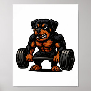 Rottweiler Weightlifting Bodybuilder Workout Gym D Poster
