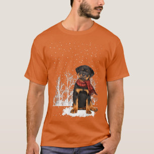 Rottweiler Winter Scarf Dogs Tree Forest Snow Chr T-Shirt