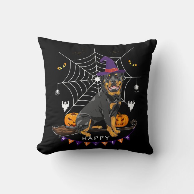 Rottweiler Witch Pumpkin Halloween Mens Womens Dog Cushion (Front)