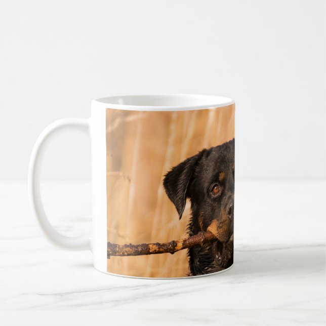 Rottweiler With A Stick Coffee Mug (Left)