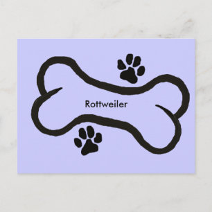 Rottweiler with Bone N Pawprint Design Postcard