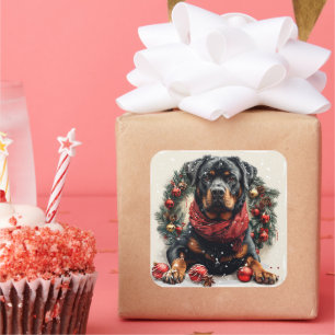 Rottweiler with Christmas Wreath Square Sticker
