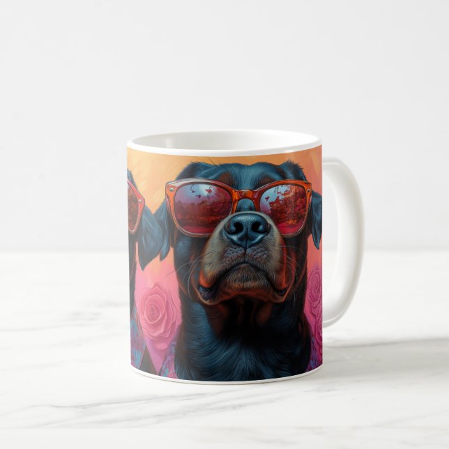Rottweiler With Heart Roses Valentine's Day Coffee Mug (Front Right)