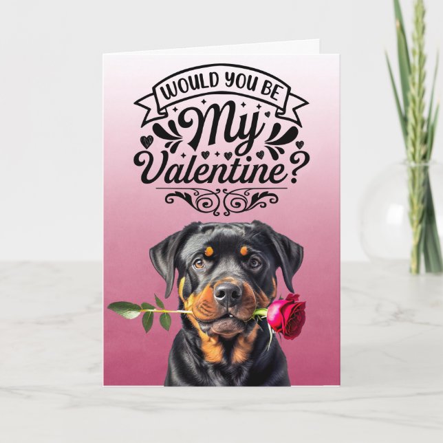 Rottweiler with rose Custom Valentine's Day Holiday Card (Front)