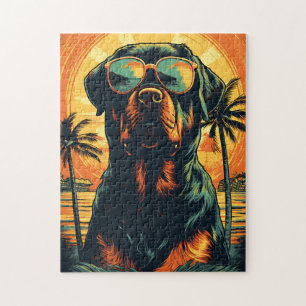 Rottweiler with Sunglasses at the beach Jigsaw Puzzle