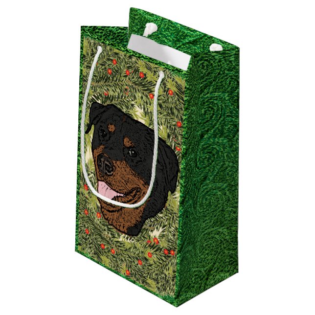 Rottweiler Wreath Small Gift Bag (Back Angled)