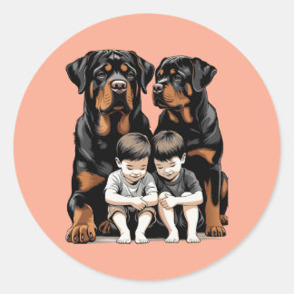 Rottweilers As Loyal Guardians Of Kids Classic Round Sticker