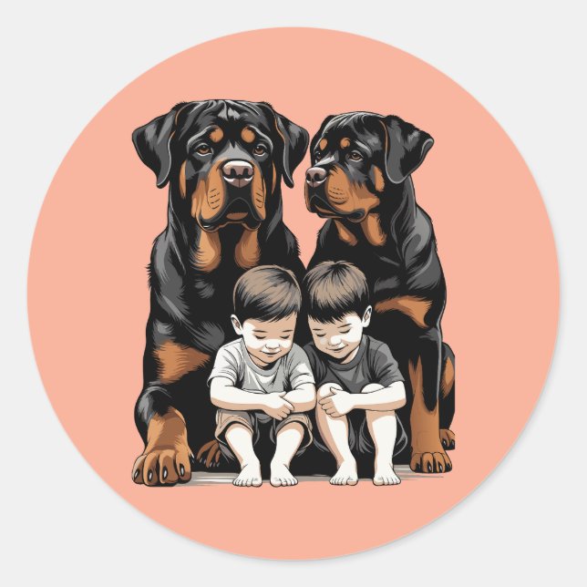 Rottweilers As Loyal Guardians Of Kids Classic Round Sticker (Front)
