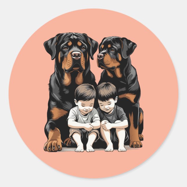 Rottweilers As Loyal Guardians Of Kids Classic Round Sticker (Front)