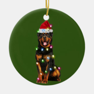 Rottweilers With Christmas Scafts Santa Hat Ceramic Tree Decoration