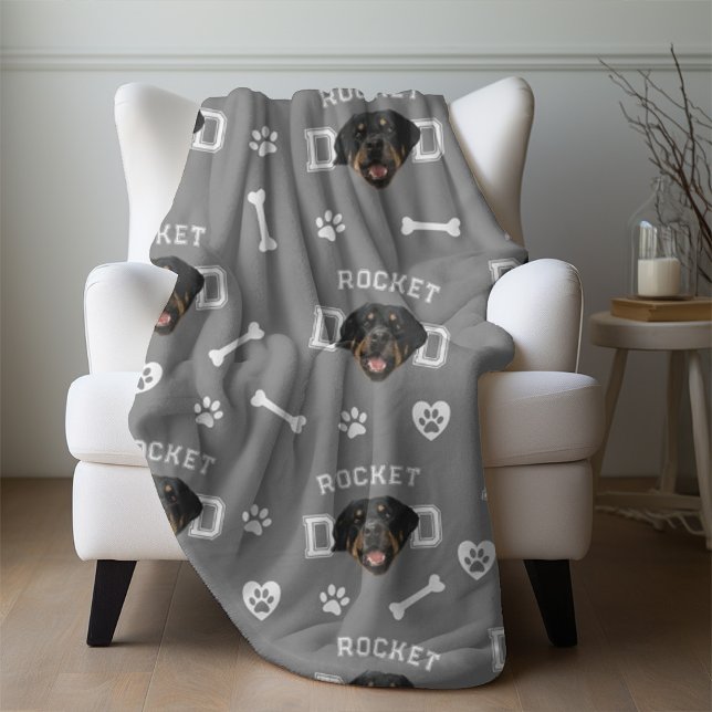 Rottweiller Dad, Grey Custom Name Repeat Fleece Blanket (Creator Uploaded)