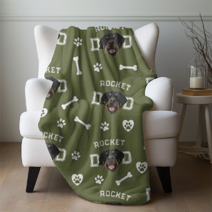 Rottweiller Dad, Military Green Custom Name Repeat Fleece Blanket