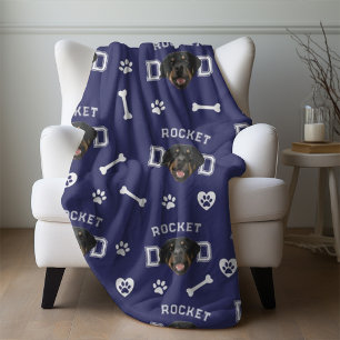 Rottweiller Dad, Navy Blue Custom Name Repeat Fleece Blanket