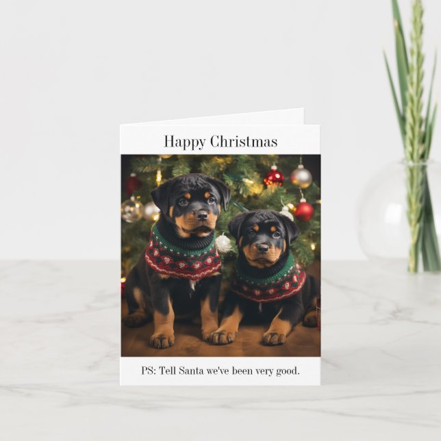 Rottweiller Puppies Happy Christmas Card (Front)