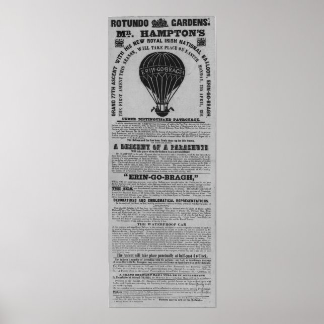  Rotunda Baloon ascent, Antique Dublin Ireland Poster (Front)