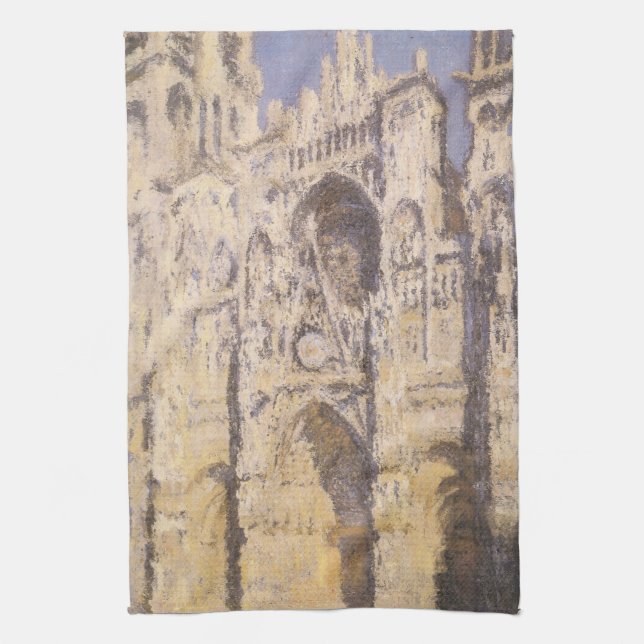 Rouen Cathedral, Harmony Blue Gold by Claude Monet Tea Towel (Vertical)