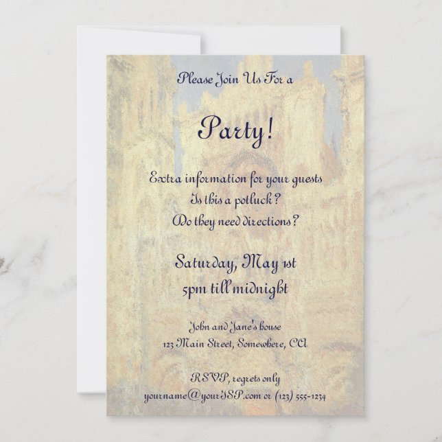 Rouen Cathedral, Sunset by Claude Monet Invitation (Front)