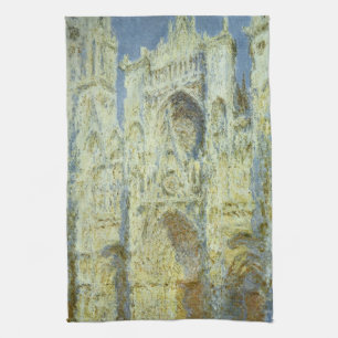 Rouen Cathedral West Facade Sunlight, Claude Monet Tea Towel