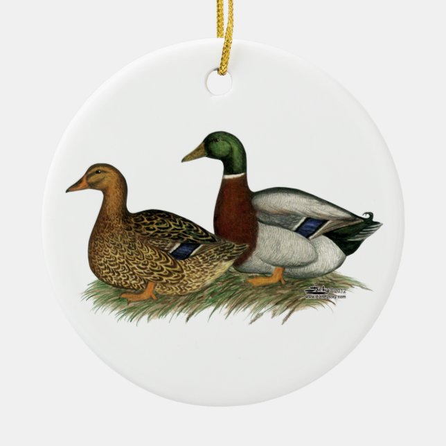 Rouen Ducks Ceramic Tree Decoration (Front)