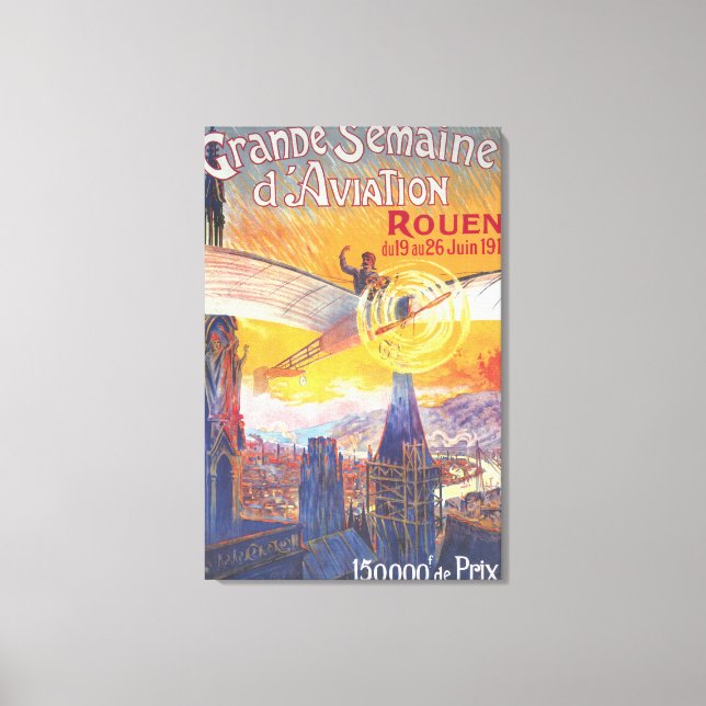 Rouen, France - Pilot and Plane Canvas Print (Front)