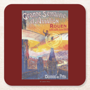 Rouen, France - Pilot and Plane Square Paper Coaster