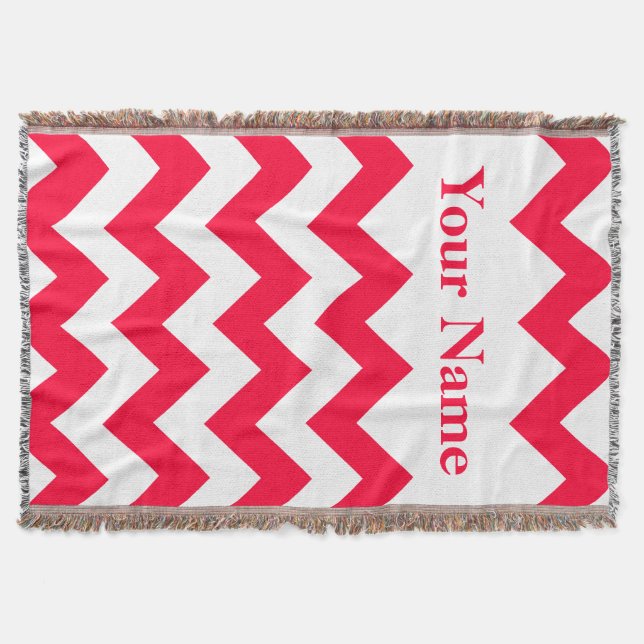Rouge Bold Chevron with custom name Throw Blanket (Front)