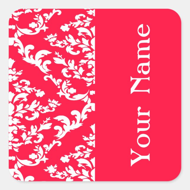 Rouge Bold Damask at Emporiomoffa with name Square Sticker (Front)