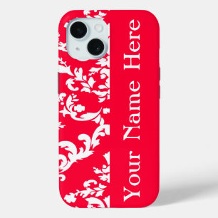 Rouge Bold Damask w/ name @ Emporiomoffa iPhone 15 Case
