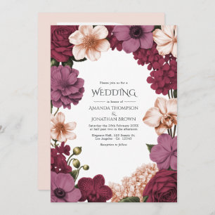 Rouge Garnet, Rosette Mauve & Peach Silk Wedding Invitation