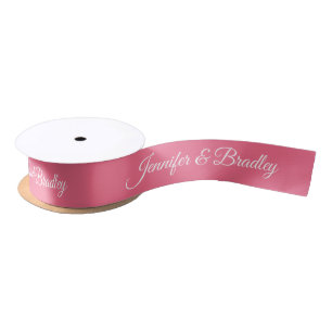 Rouge Pink White Elegant Wedding Personalised Name Satin Ribbon