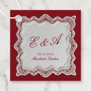 Rouge Red Old Money Lace Wedding Favour Tags