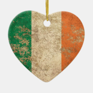 Rough Aged Vintage Irish Flag Ceramic Tree Decoration