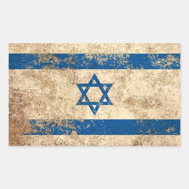 Rough Aged Vintage Israeli Flag Rectangular Sticker (Front)