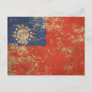 Rough Aged Vintage Myanmar Flag Postcard