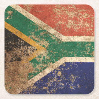 Rough Aged Vintage South African Flag Square Paper Coaster