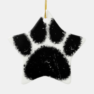 Rough And Distressed Dog Paw Print Ceramic Tree Decoration