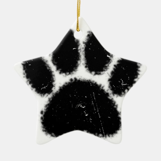 Rough And Distressed Dog Paw Print Ceramic Tree Decoration (Front)