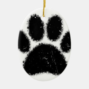 Rough And Distressed Dog Paw Print Ceramic Tree Decoration