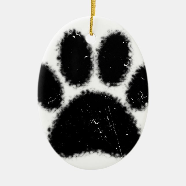 Rough And Distressed Dog Paw Print Ceramic Tree Decoration (Front)