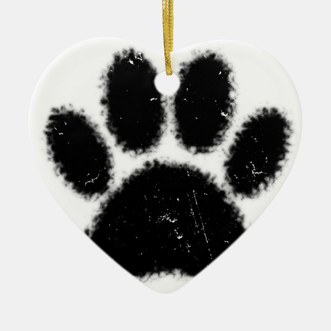 Rough And Distressed Dog Paw Print Ceramic Tree Decoration (Front)