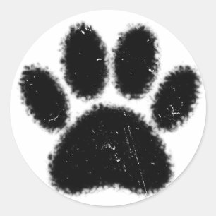 Rough And Distressed Dog Paw Print Classic Round Sticker