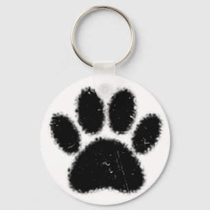 Rough And Distressed Dog Paw Print Key Ring