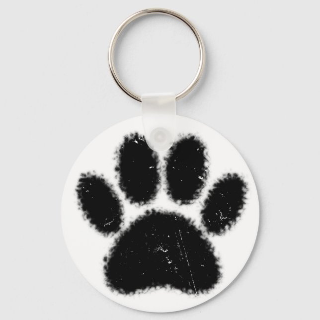 Rough And Distressed Dog Paw Print Key Ring (Front)