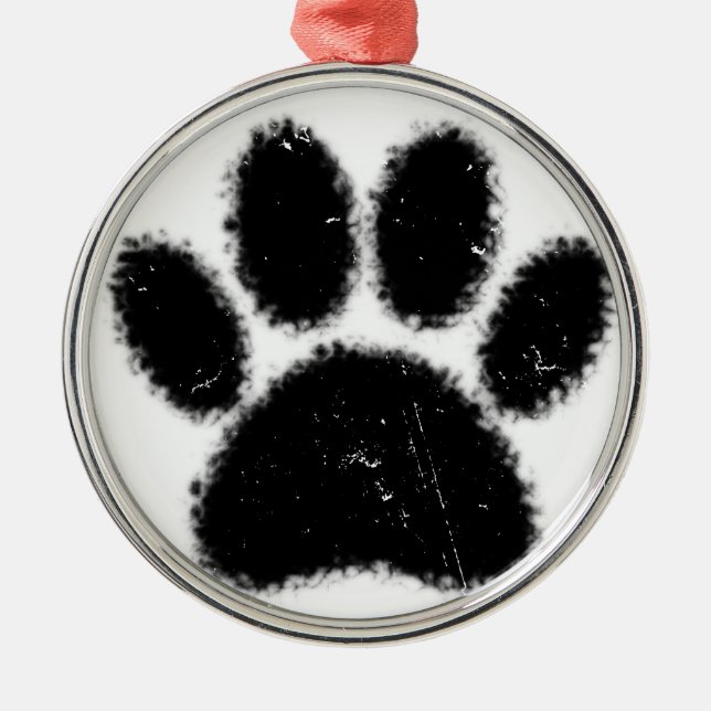 Rough And Distressed Dog Paw Print Metal Tree Decoration (Front)