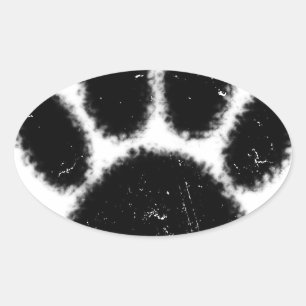 Rough And Distressed Dog Paw Print Oval Sticker