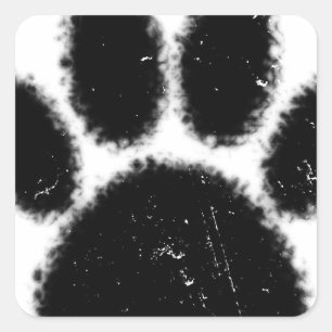 Rough And Distressed Dog Paw Print Square Sticker