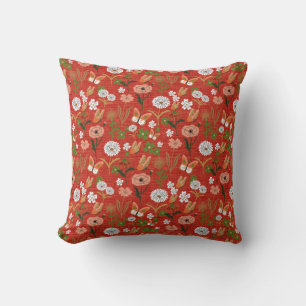 Rough Bamboo Floral Butterfly Shamrocks in Red Cushion