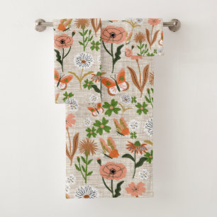 Rough Bamboo Floral Daisy Shamrocks Farmhouse Bath Towel Set